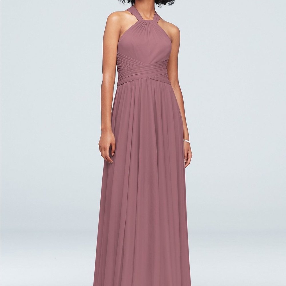 David’s Bridal High Neck Mesh Bridesmaid Dress with Full Skirt, Size 8, Quartz